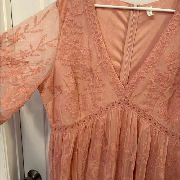 PinkBlush Maternity Blush Pink Lace Overlay Maxi Dress - Picture 4 of 5